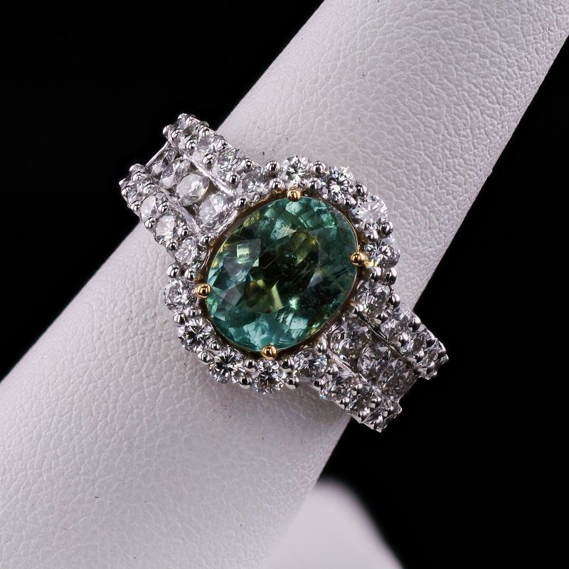 Photo 1 of ORIANNE 2.68ct PARABIA TOURMALINE AND  1.77ctw DIAMOND PLATINUM AND 18K YELLOW GOLD RING (GIA CERTIFIED) TOTAL WEIGHT 10.8 g SIZE 7