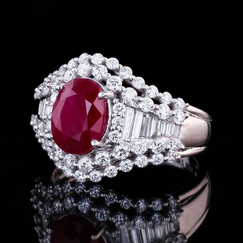 Photo 1 of ORIANNE 2.58ct BURMESE RUBY AND 1.28ctw DIAMOND PLATINUM RING (GIA CERTIFIED) TOTAL WEIGHT 8.5 g SIZE 6 3/4 WITH APPRAISAL RN038837