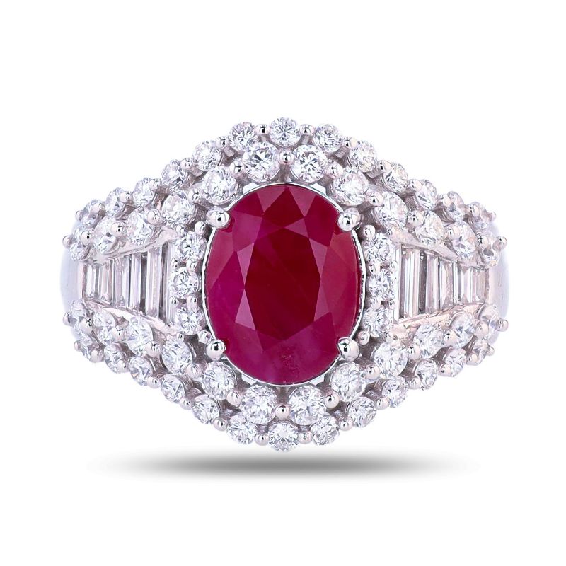 Photo 1 of ORIANNE 2.58ct BURMESE RUBY AND 1.28ctw DIAMOND PLATINUM RING (GIA CERTIFIED) TOTAL WEIGHT 8.5 g SIZE 6 3/4 WITH APPRAISAL RN038837