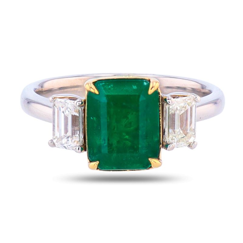 Photo 1 of ORIANNE 2.24ct EMERALD AND 0.80ctw DIAMOND 14K WHITE AND YELLOW GOLD RING SIZE 7 WITH APPRAISAL RN038842