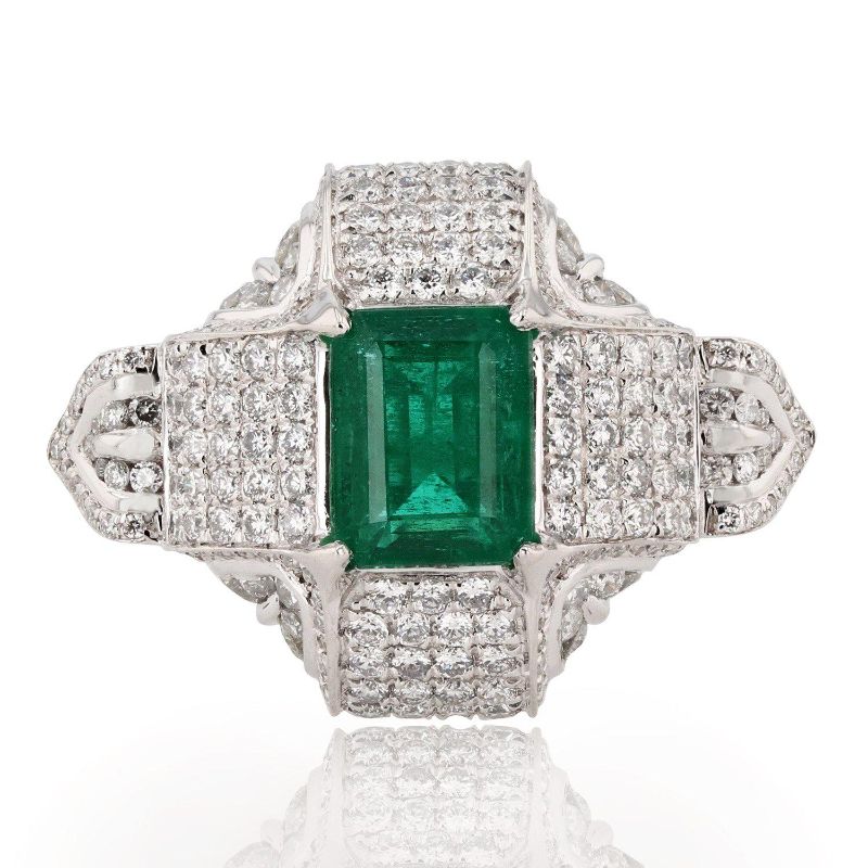 Photo 1 of ORIANNE 2.87ct EMERALD AND 2.12ctw DIAMOND PLATINUM RING, TOTAL WEIGHT 2.33 SIZE 6 1/2 WITH APPRAISAL RN028068