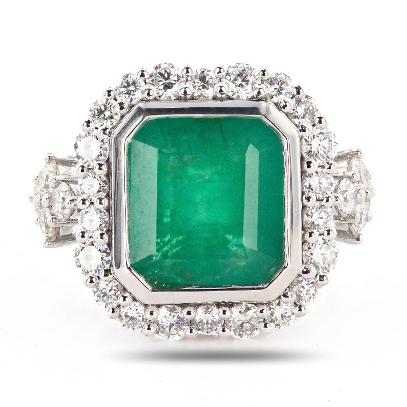 Photo 1 of ORIANNE 8.77ct EMERALD AND 1.91ctw DIAMOND PLATINUM RING (GIA CERTIFIED), TOTAL WEIGHT 2.3g SIZE 6 3/4 WITH APPRAISAL RN035058