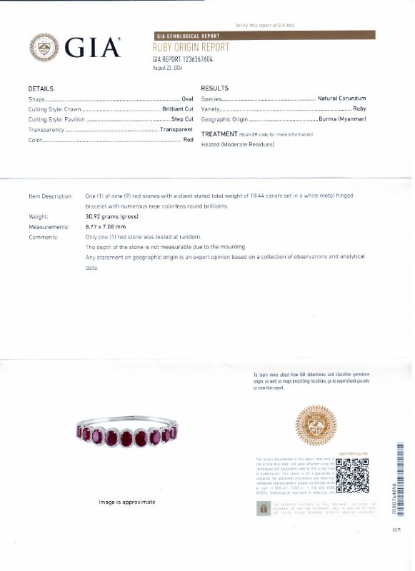 Photo 1 of ORIANNE 18.44ctw BURMESE RUBY AND 1.34ctw DIAMOND PLATINUM BANGLE (GIA CERTIFIED) TOTAL WEIGHT 30.92 g, SIZE 7" WITH APPRAISAL BG001431