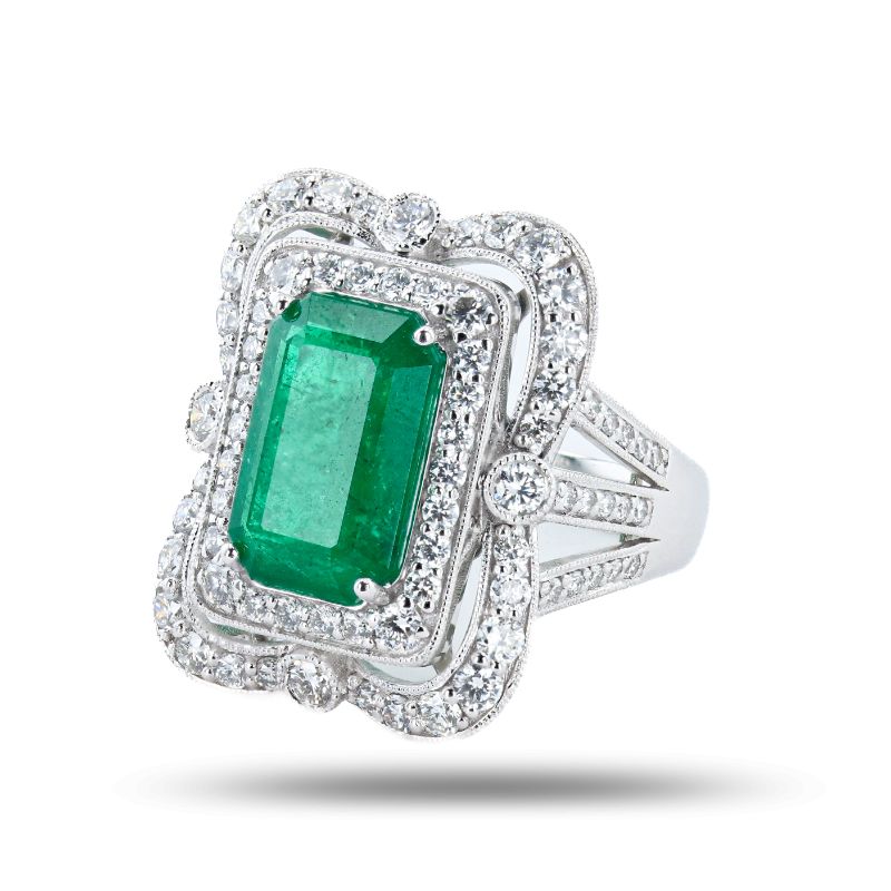 Photo 1 of ORIANNE 5.37ct EMERALD AND 1.52ctw DIAMOND PLATINUM RING (GIA CERTIFIED), TOTAL WEIGHT 12.2 g SIZE 7 WITH APPRAISAL RN036816