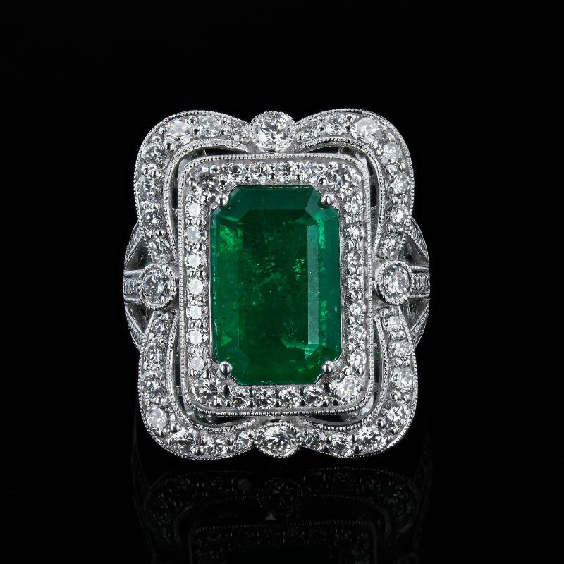Photo 1 of ORIANNE 5.37ct EMERALD AND 1.52ctw DIAMOND PLATINUM RING (GIA CERTIFIED), TOTAL WEIGHT 12.2 g SIZE 7 WITH APPRAISAL RN036816
