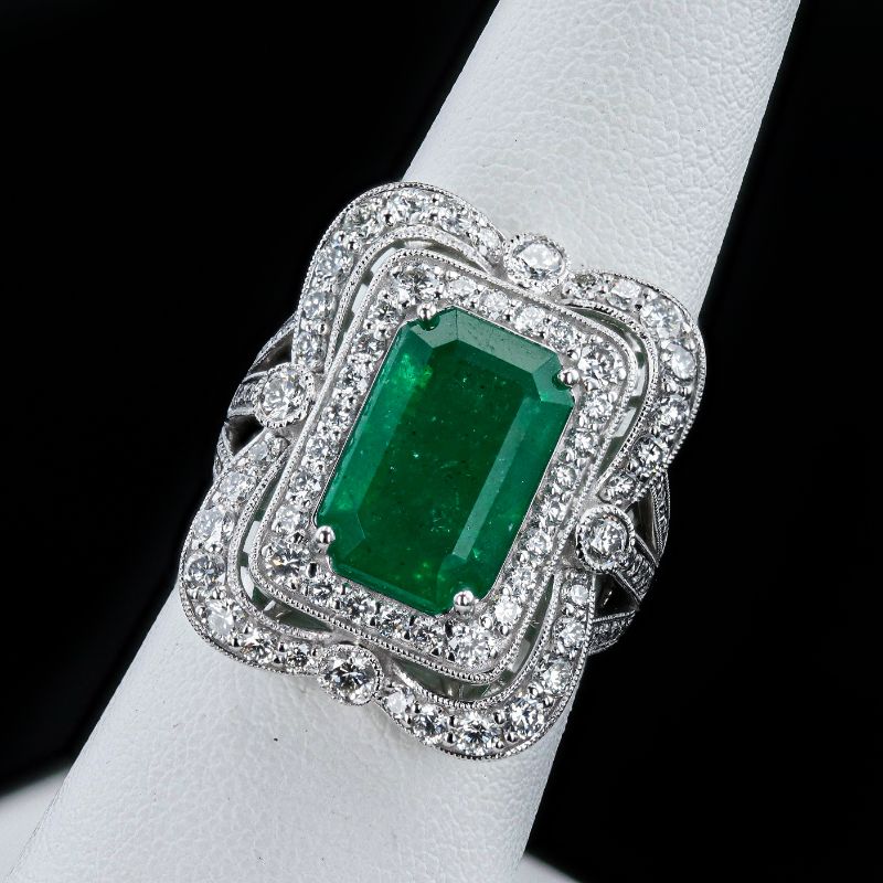 Photo 1 of ORIANNE 5.37ct EMERALD AND 1.52ctw DIAMOND PLATINUM RING (GIA CERTIFIED), TOTAL WEIGHT 12.2 g SIZE 7 WITH APPRAISAL RN036816
