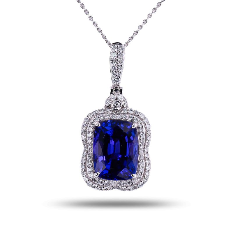 Photo 1 of ORIANNE 9.22ct TANZANAITE AND 0.85ctw DIAMOND PLATINUM PENDANT (GIA CERTIFIED) WITH CHAIN TOTAL WEIGHT 11.4 g LENGTH 17" WITH APPRAISAL NK016763