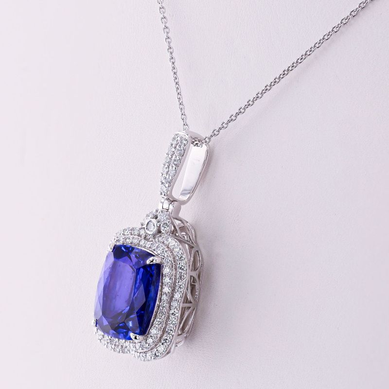 Photo 1 of ORIANNE 9.22ct TANZANAITE AND 0.85ctw DIAMOND PLATINUM PENDANT (GIA CERTIFIED) WITH CHAIN TOTAL WEIGHT 11.4 g LENGTH 17" WITH APPRAISAL NK016763