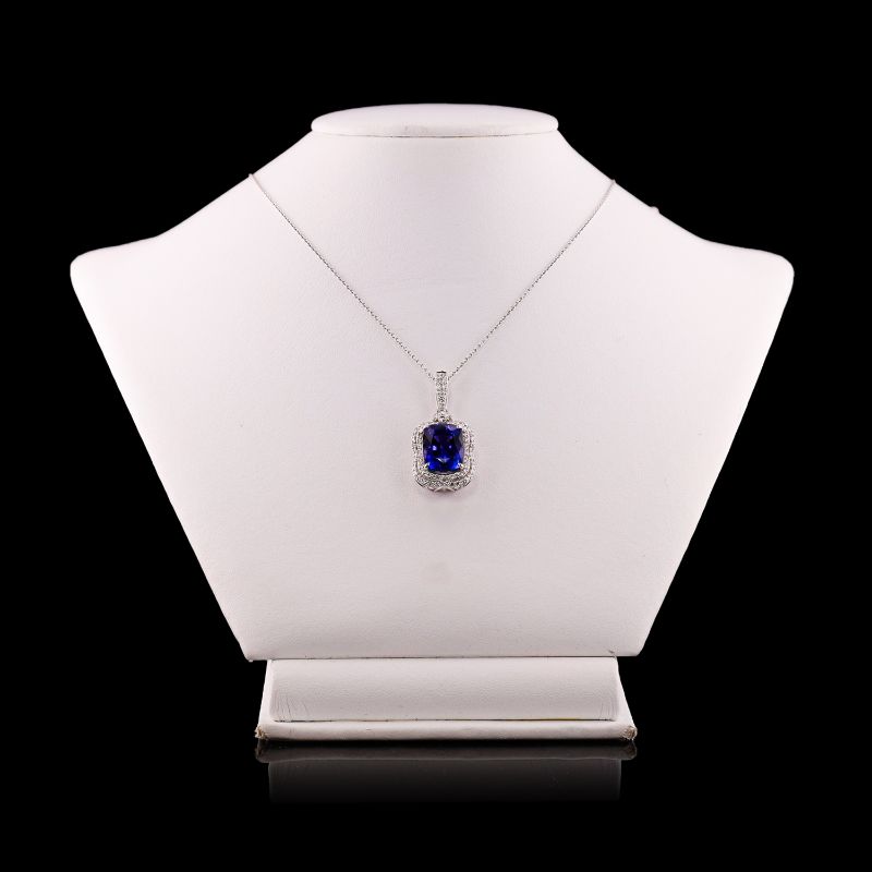 Photo 1 of ORIANNE 9.22ct TANZANAITE AND 0.85ctw DIAMOND PLATINUM PENDANT (GIA CERTIFIED) WITH CHAIN TOTAL WEIGHT 11.4 g LENGTH 17" WITH APPRAISAL NK016763