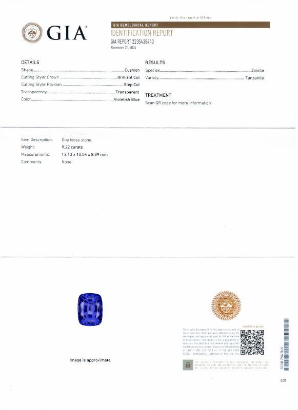 Photo 1 of ORIANNE 9.22ct TANZANAITE AND 0.85ctw DIAMOND PLATINUM PENDANT (GIA CERTIFIED) WITH CHAIN TOTAL WEIGHT 11.4 g LENGTH 17" WITH APPRAISAL NK016763