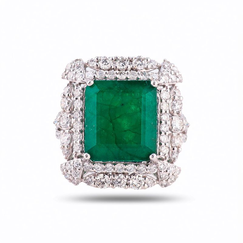 Photo 1 of ORIANNE 9.48ct EMERALD AND 1.77 ctw DIAMOND PLATINUM RING TOTAL WEIGHT 13.3 g SIZE 7 WITH APPRAISAL RN034875
