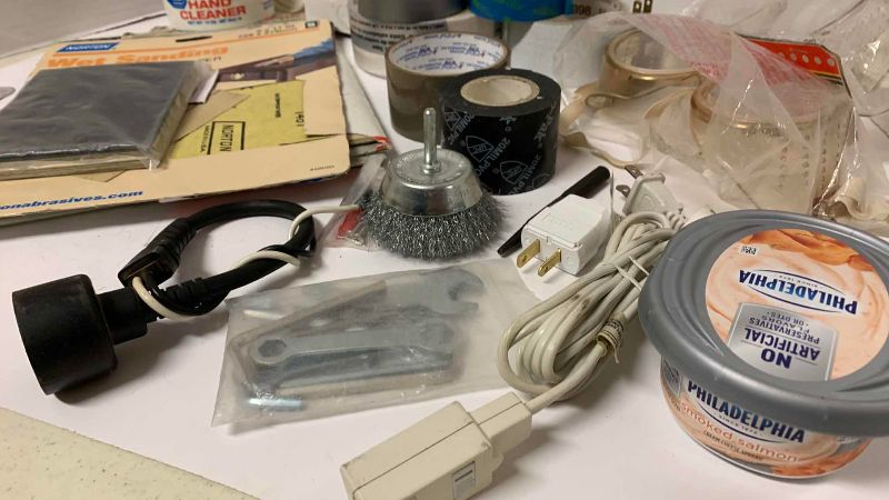 Photo 1 of SANDPAPER, TAPE, GOGGLES AND HARDWARE