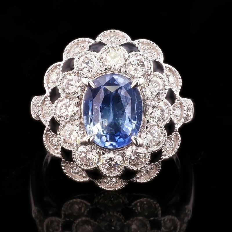 Photo 1 of ORIANNE 2.25ct Blue Sri Lanka Sapphire and 1.46ctw Diamond Platinum Ring with Black Enamel (GIA CERTIFIED) Size 6 1/2 with Appraisal RN039688