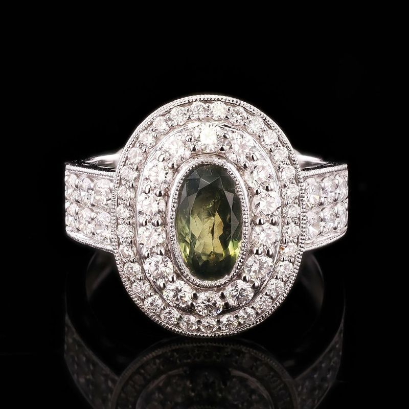 Photo 1 of ORIANNE 1.42ct Alexandrite and 1.19ctw Diamond Platinum Ring (GIA CERTIFIED) size 6 3/4 with Appraisal RN039790