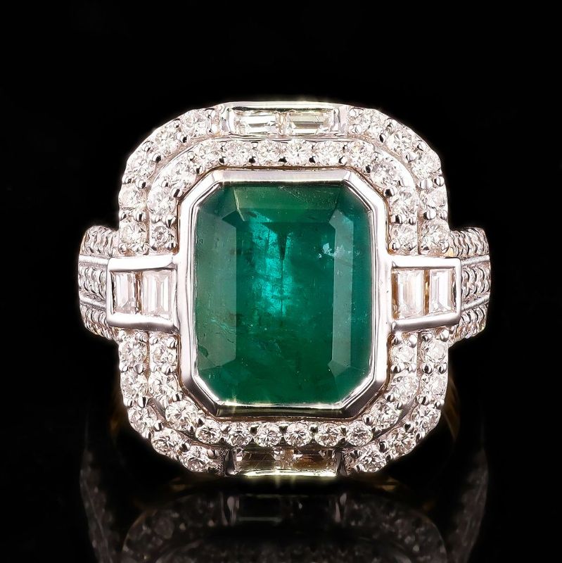 Photo 1 of ORIANNE 3.78ct Emerald and 1.42ctw Diamond 14K Yellow and White Gold Ring (GIA CERTIFIED) Size 7 with Appraisal RN040063