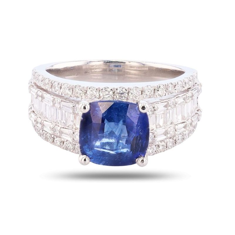 Photo 1 of ORIANNE 3.54ct Blue Sapphire and 1.72ctw Diamond Platinum Ring (GIA CERTIFIED) Size 7 with Appraisal RN039500