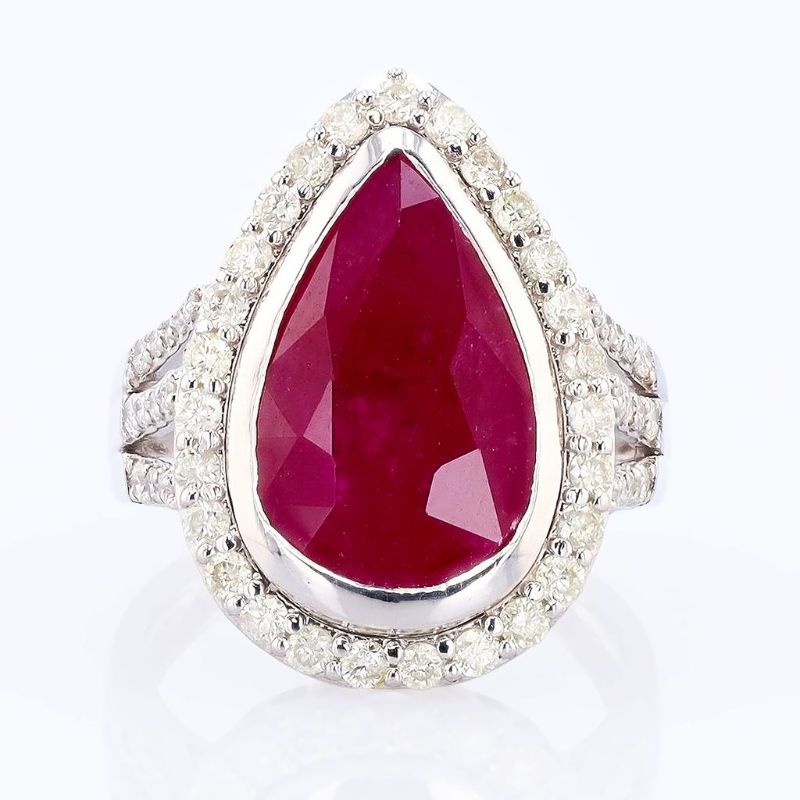 Photo 1 of ORIANNE 8.07ct Ruby and 0.94ctw Diamond 14K White Gold Ring size 6 1/2 with Appraisal RN036154