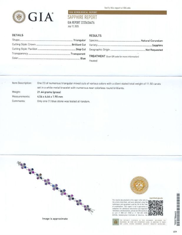 Photo 1 of ORIANNE 11.50ctw MultiColor Sapphire and 1.33ctw Diamond Platinum Bracelet (GIA CERTIFIED) Size 7" with Appraisal BR008814