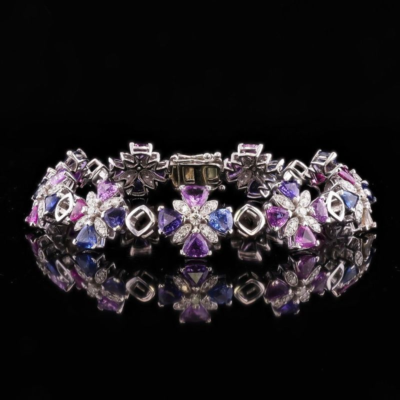 Photo 1 of ORIANNE 11.50ctw MultiColor Sapphire and 1.33ctw Diamond Platinum Bracelet (GIA CERTIFIED) Size 7" with Appraisal BR008814