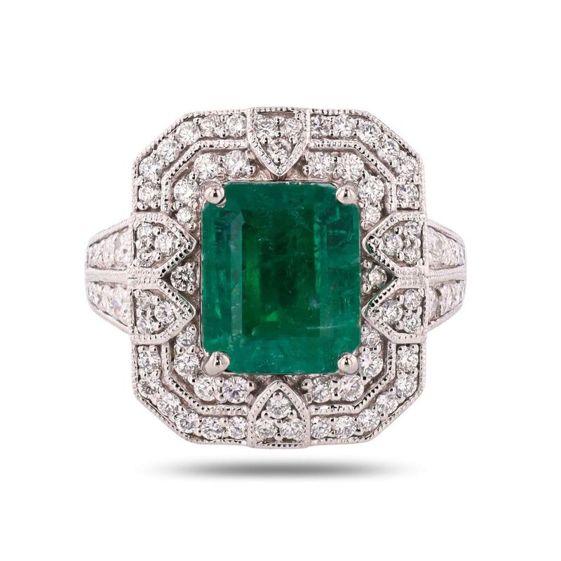 Photo 1 of ORIANNE 3.92ct Emerald and 0.85ctw Diamond Platinum Ring (GIA CERTIFIED) Size 7 with Appraisal RN038514