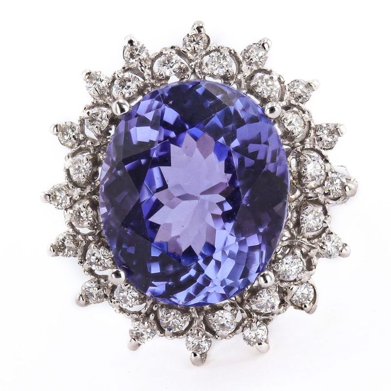 Photo 1 of ORIANNE 12.47ct Tanzanite and 0.59ctw Diamond 14K White Gold Ring size 6 1/2 with Appraisal RN033602