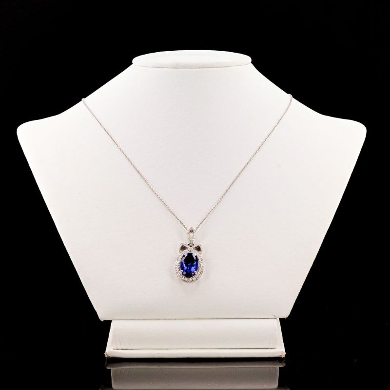 Photo 1 of ORIANNE 6.44ct Tanzanite and 0.66ctw Diamond Platinum Pendant with Chain Size 17" with Appraisal NK014742