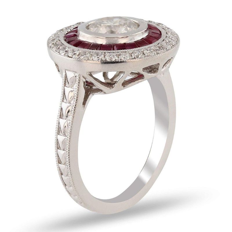 Photo 1 of ORIANNE 1.18ct SI3 CLARITY CENTER Diamond and 1.26ctw Ruby Platinum Ring (1.56ctw Diamonds) size 6 3/4 with Appraisal RN026689