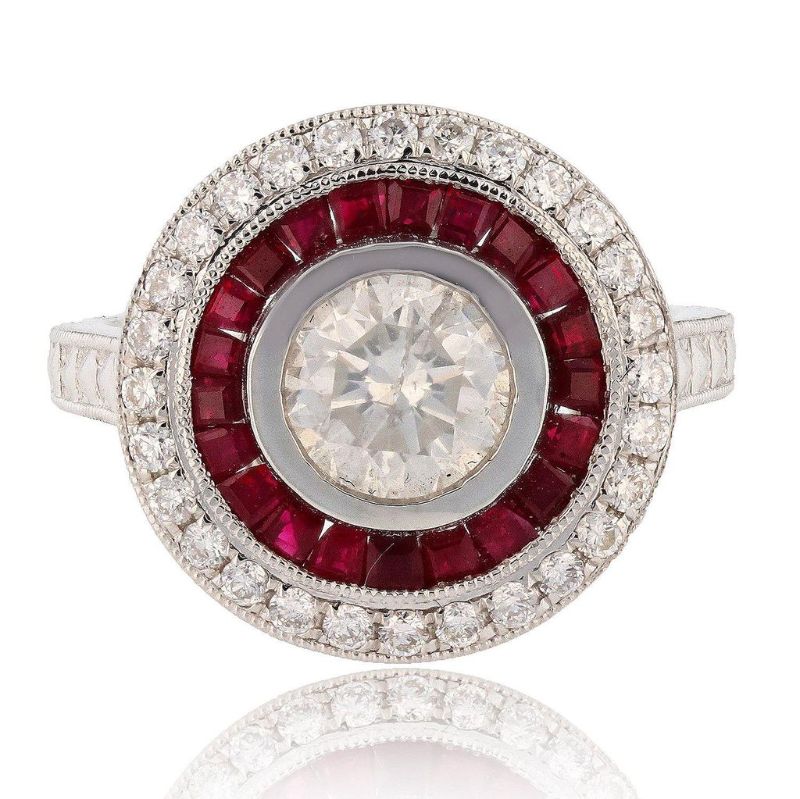 Photo 1 of ORIANNE 1.18ct SI3 CLARITY CENTER Diamond and 1.26ctw Ruby Platinum Ring (1.56ctw Diamonds) size 6 3/4 with Appraisal RN026689