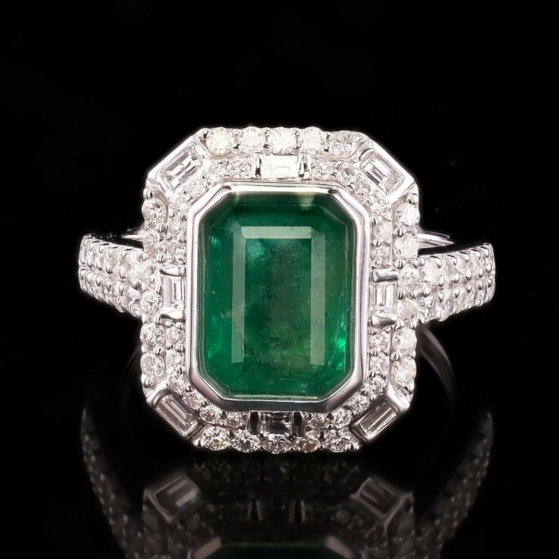 Photo 1 of ORIANNE 3.54ct Emerald and 1.02ctw Diamond Platinum Ring Size 6 3/4 with Appraisal RN040303