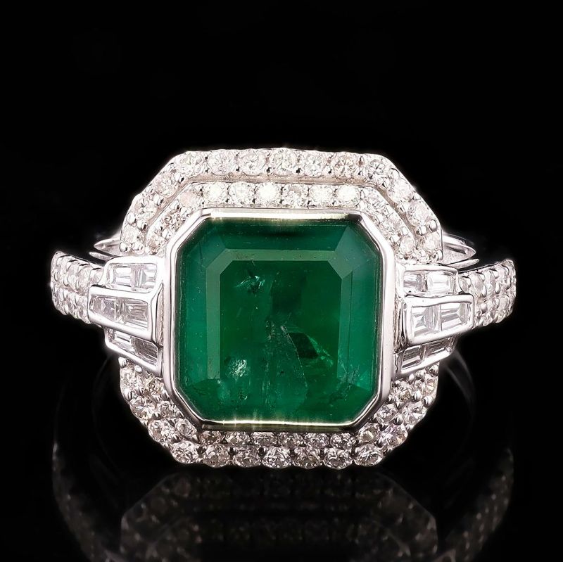 Photo 1 of ORIANNE 3.89ct Emerald and 0.79ctw Diamond Platinum Ring Size 6 1/2 with Appraisal RN040300