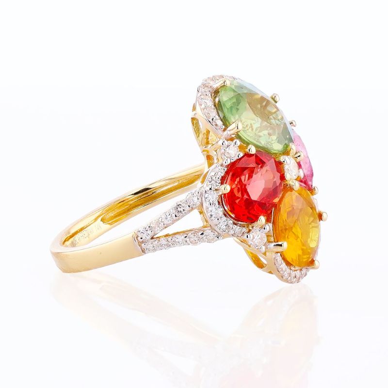 Photo 1 of ORIANNE 6.08ctw Multicolor Sapphire and 0.53ctw Diamond 14K Yellow Gold Ring size 7 with Appraisal RN040193