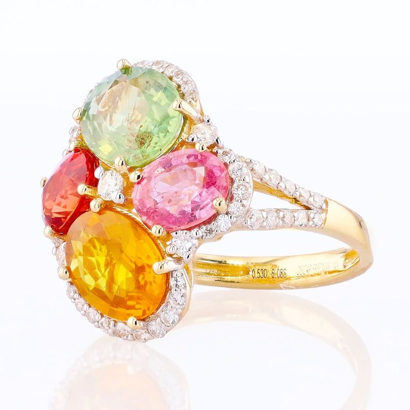 Photo 1 of ORIANNE 6.08ctw Multicolor Sapphire and 0.53ctw Diamond 14K Yellow Gold Ring size 7 with Appraisal RN040193