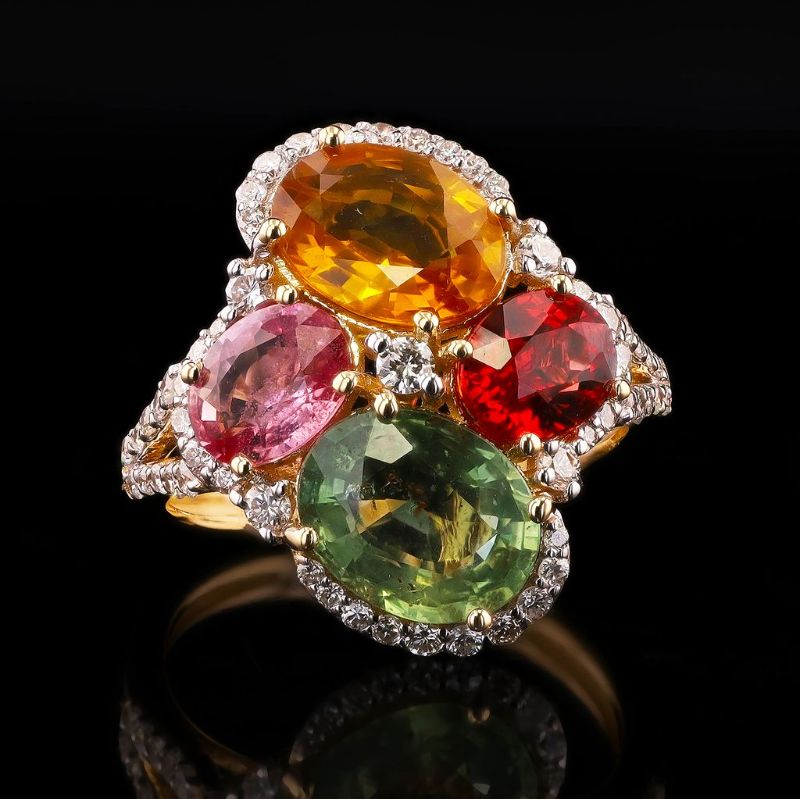 Photo 1 of ORIANNE 6.08ctw Multicolor Sapphire and 0.53ctw Diamond 14K Yellow Gold Ring size 7 with Appraisal RN040193