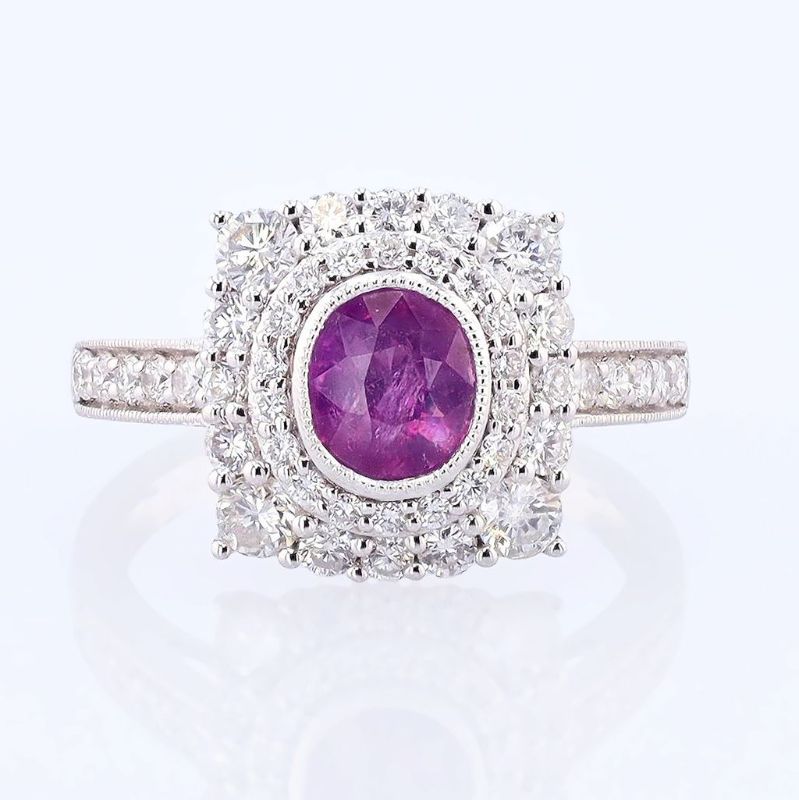 Photo 1 of ORIANNE 1.31ct UNHEATED Purplish Pink KASHMIR Sapphire and 1.04ctw Diamond Platinum Ring (GIA CERTIFIED) size 7 with Appraisal RN039498