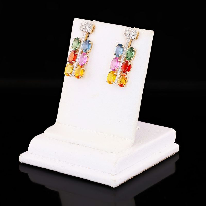Photo 1 of ORIANNE 6.11ctw MultiColor Sapphire and 0.55ctw Diamond 14K Yellow Gold Earrings with Appraisal ER008409