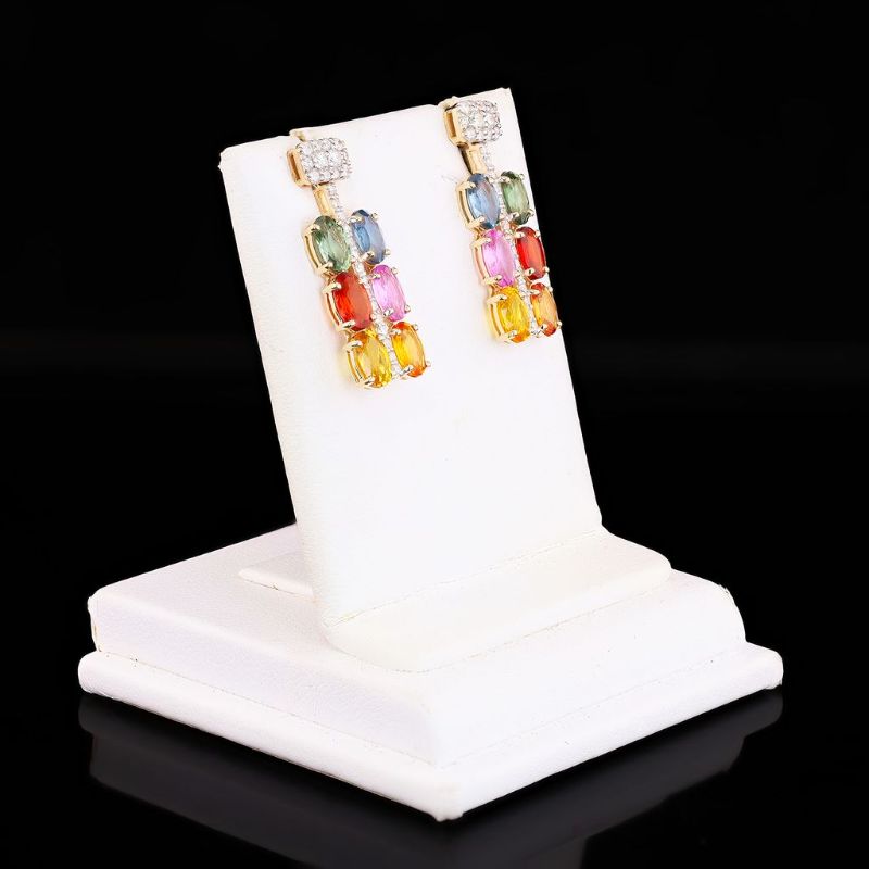 Photo 1 of ORIANNE 6.11ctw MultiColor Sapphire and 0.55ctw Diamond 14K Yellow Gold Earrings with Appraisal ER008409