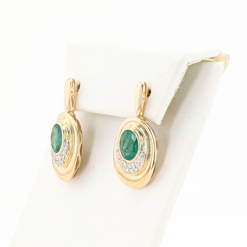 Photo 1 of ORIANNE 3.53ctw Emerald and 0.37ctw Diamond 14K Yellow Gold Earrings with Appraisal ER007367