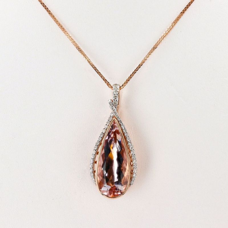 Photo 1 of ORIANNE 8.24ct Morganite and 0.45ctw Diamond 14K Rose and White Gold Pendant with Appraisal NK015988