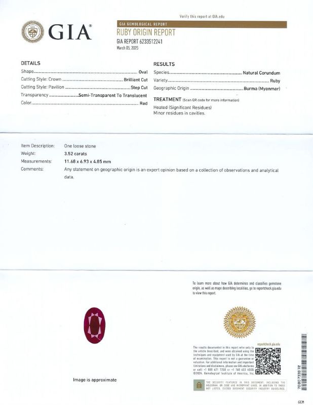 Photo 1 of ORIANNE 3.52ct BURMESE Ruby and 0.86ctw Diamond Platinum Ring (GIA CERTIFIED) Size 6 1/2 with Appraisal RN039560