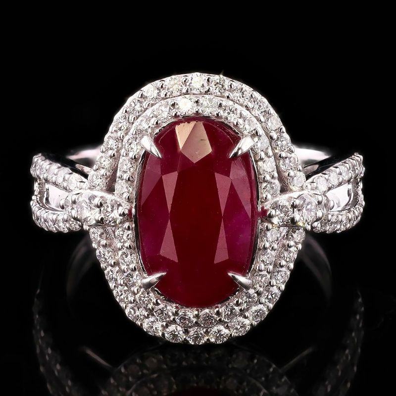 Photo 1 of ORIANNE 3.52ct BURMESE Ruby and 0.86ctw Diamond Platinum Ring (GIA CERTIFIED) Size 6 1/2 with Appraisal RN039560