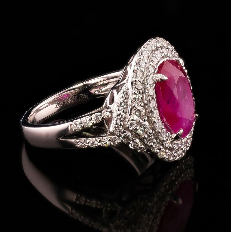Photo 1 of ORIANNE 3.42ct BURMESE Ruby and 1.07ctw Diamond Platinum Ring (GIA CERTIFIED) size 7 with Appraisal RN039536