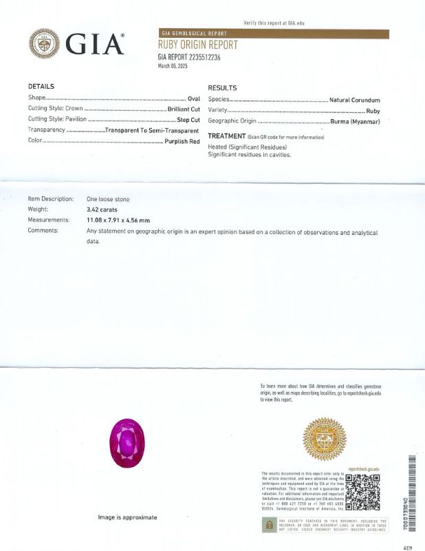 Photo 1 of ORIANNE 3.42ct BURMESE Ruby and 1.07ctw Diamond Platinum Ring (GIA CERTIFIED) size 7 with Appraisal RN039536