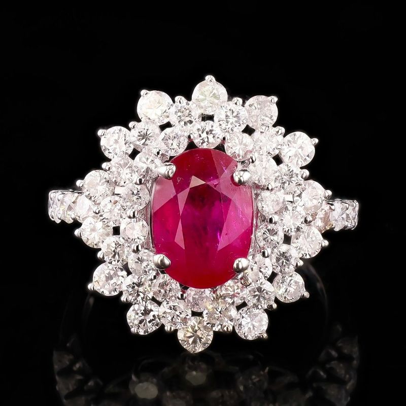Photo 1 of ORIANNE 2.31ct Mozambique Ruby and 1.25ctw Diamond 18K White Gold Ring (GIA CERTIFIED) size 7 with Appraisal RN040132