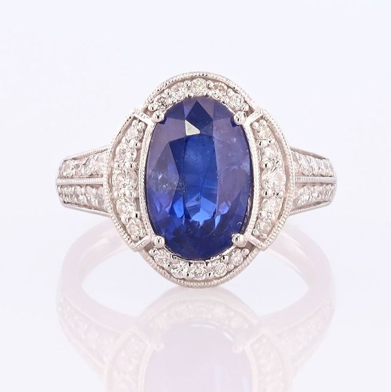 Photo 1 of ORIANNE 4.45ct Blue CEYLON Sapphire and 0.58ctw Diamond Platinum Ring (GIA CERTIFIED) Size 7 with Appraisal RN038886