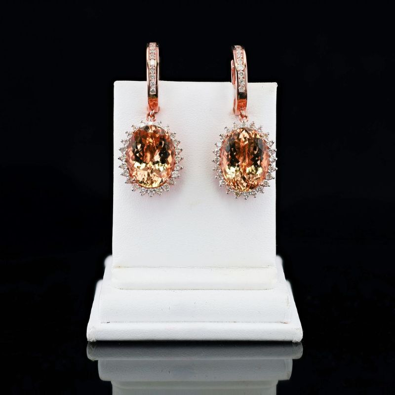 Photo 1 of ORIANNE 18.61ctw Morganite and 1.53ctw Diamond 14K Rose Gold Earrings with Appraisal ER007246