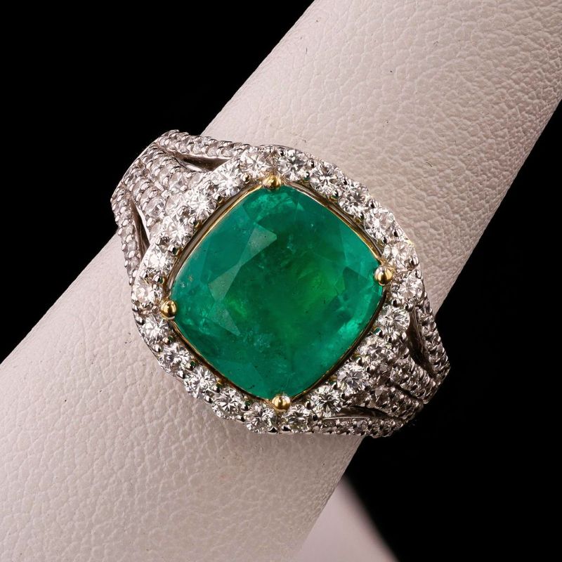 Photo 1 of ORIANNE 4.23ct RUSSIAN Emerald and 1.13ctw Diamond 18K White Gold Ring (GIA CERTIFIED) Size 7 with Appraisal RN034215