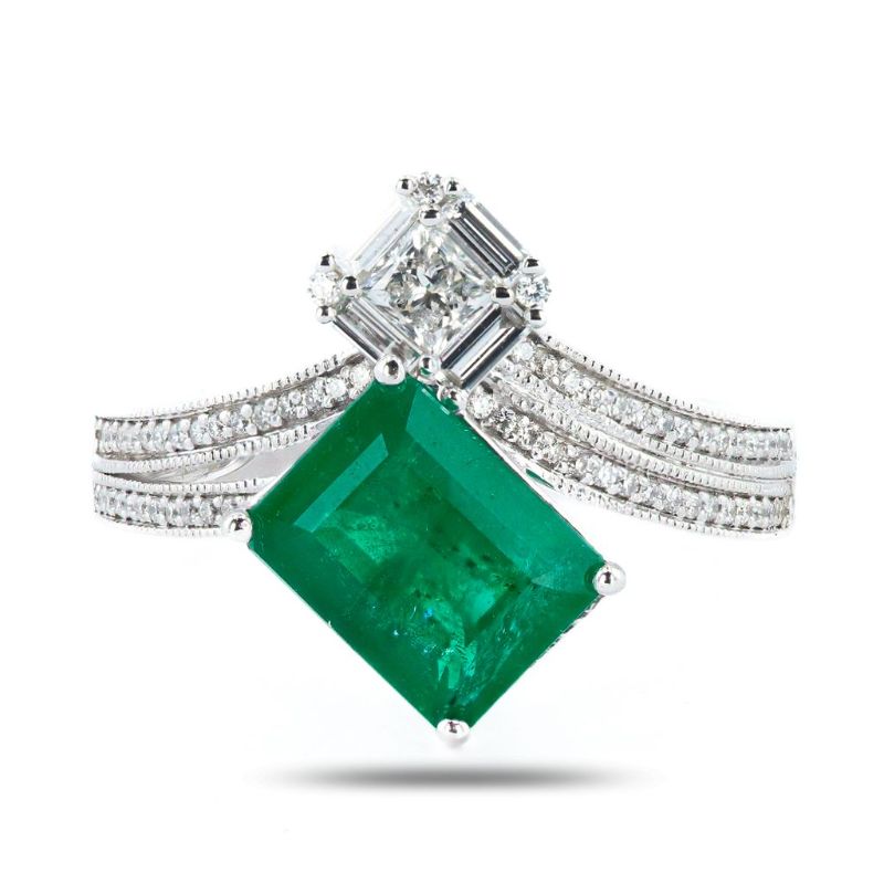 Photo 1 of ORIANNE 2.18ct Emerald and 0.49ctw Diamond Platinum Ring size 6 3/4 with Appraisal RN037224