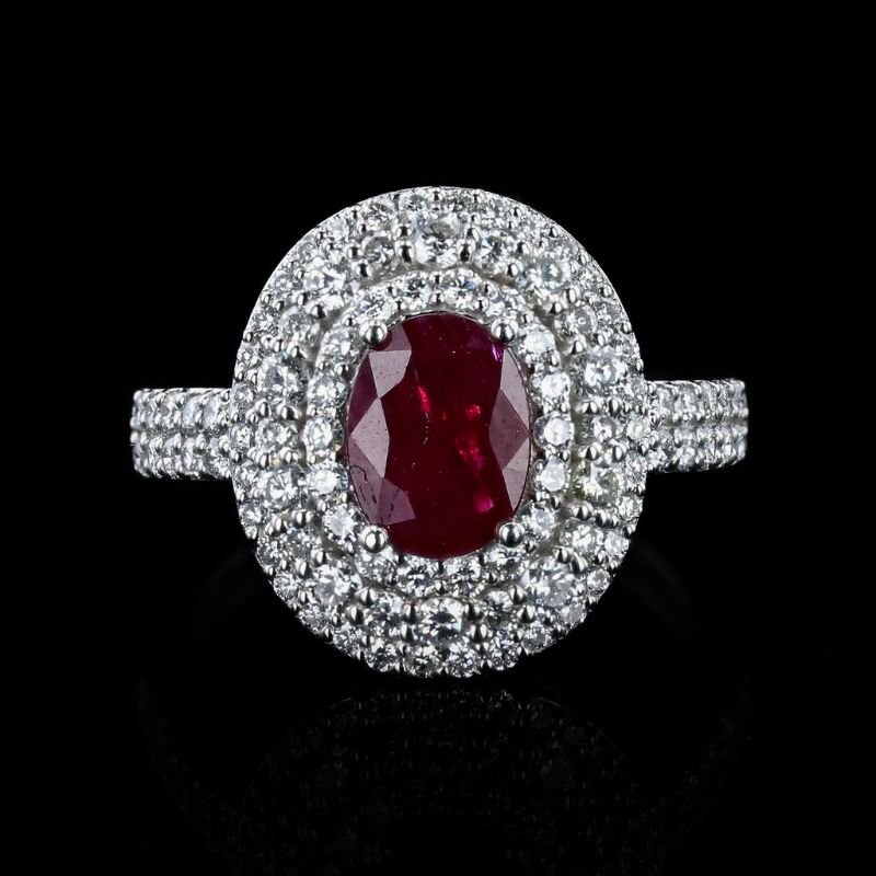 View 2 of ORIANNE 1.25ct BURMESE Ruby and 1.20ctw Diamond Platinum Ring (GIA CERTIFIED) size 7 with Appraisal RN034921