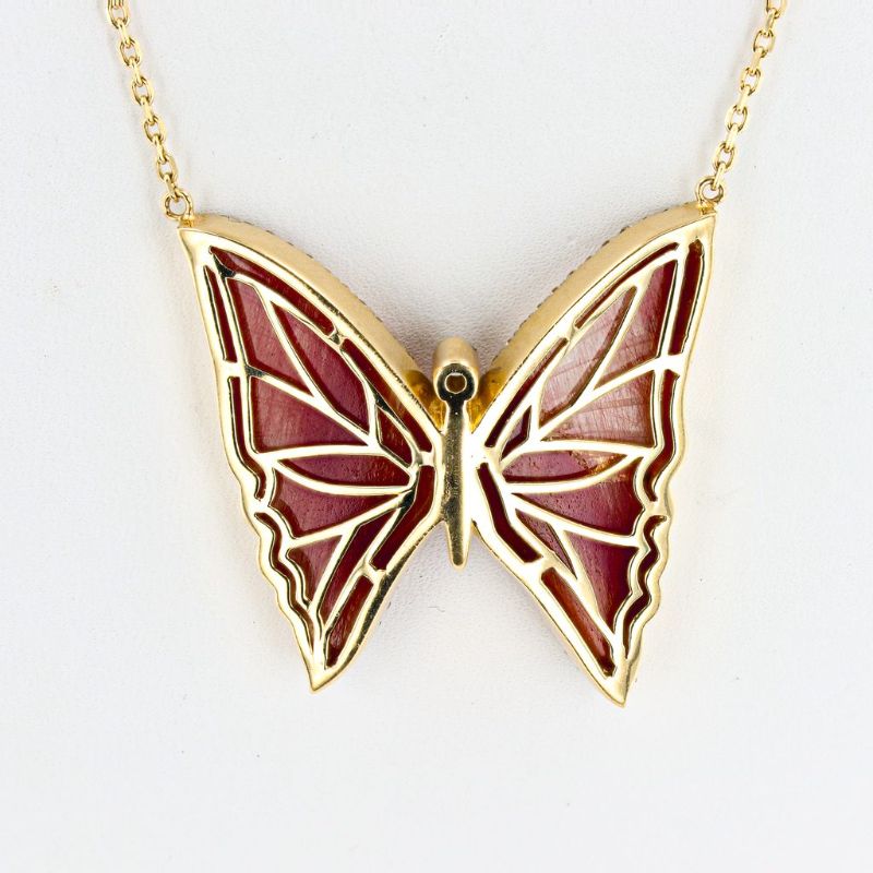 Photo 1 of ORIANNE 10.50ctw Tourmaline Feldspar and 1.48ctw Diamond  14K Yellow Gold Butterfly Pendant 18" NK015224