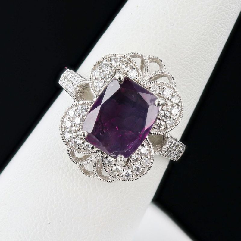 View 2 of ORIANNE 2.67ct UNHEATED Purplish Pink KASHMIR Sapphire and 0.44ctw Diamond Platinum Ring (GIA CERTIFIED) Size 7 1/4 with Appraisal RN036705